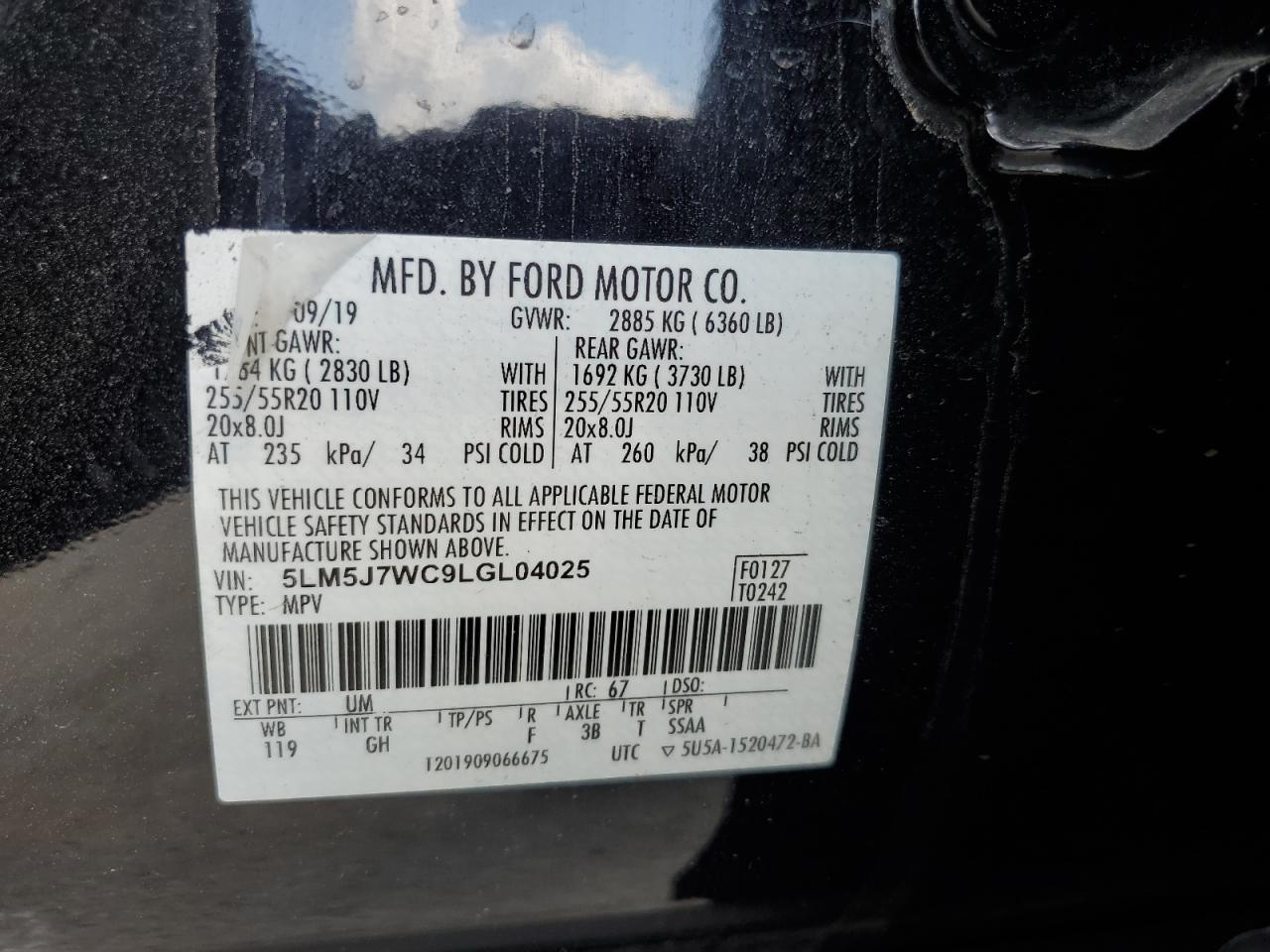 2020 Lincoln Aviator Reserve VIN: 5LM5J7WC9LGL04025 Lot: 62476605