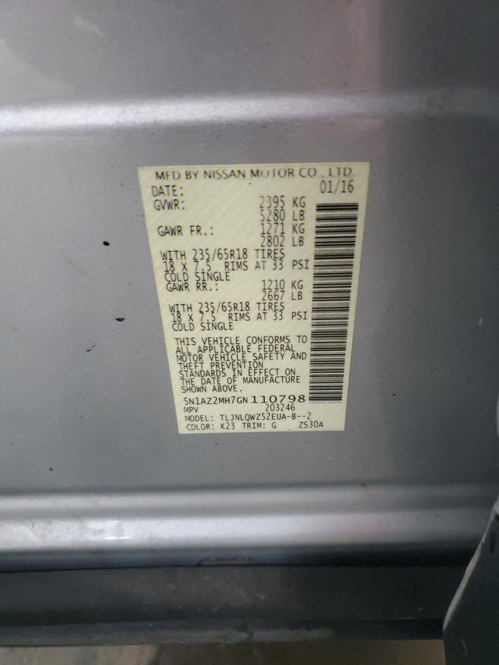 2016 Nissan Murano S VIN: 5N1AZ2MH7GN110798 Lot: 65544825