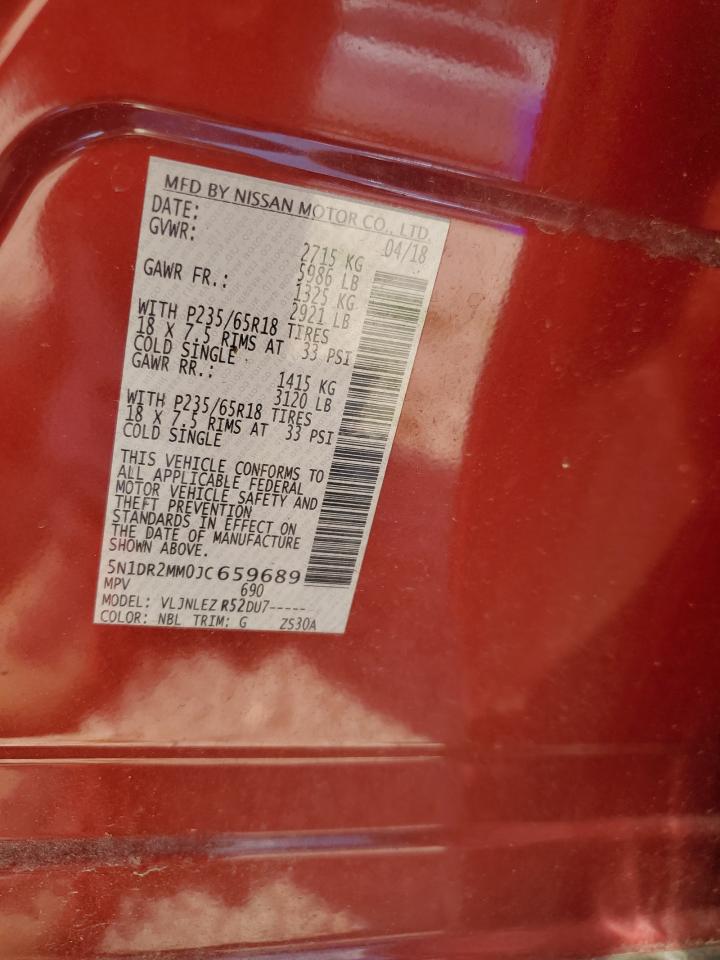 2018 Nissan Pathfinder S VIN: 5N1DR2MM0JC659689 Lot: 65506105