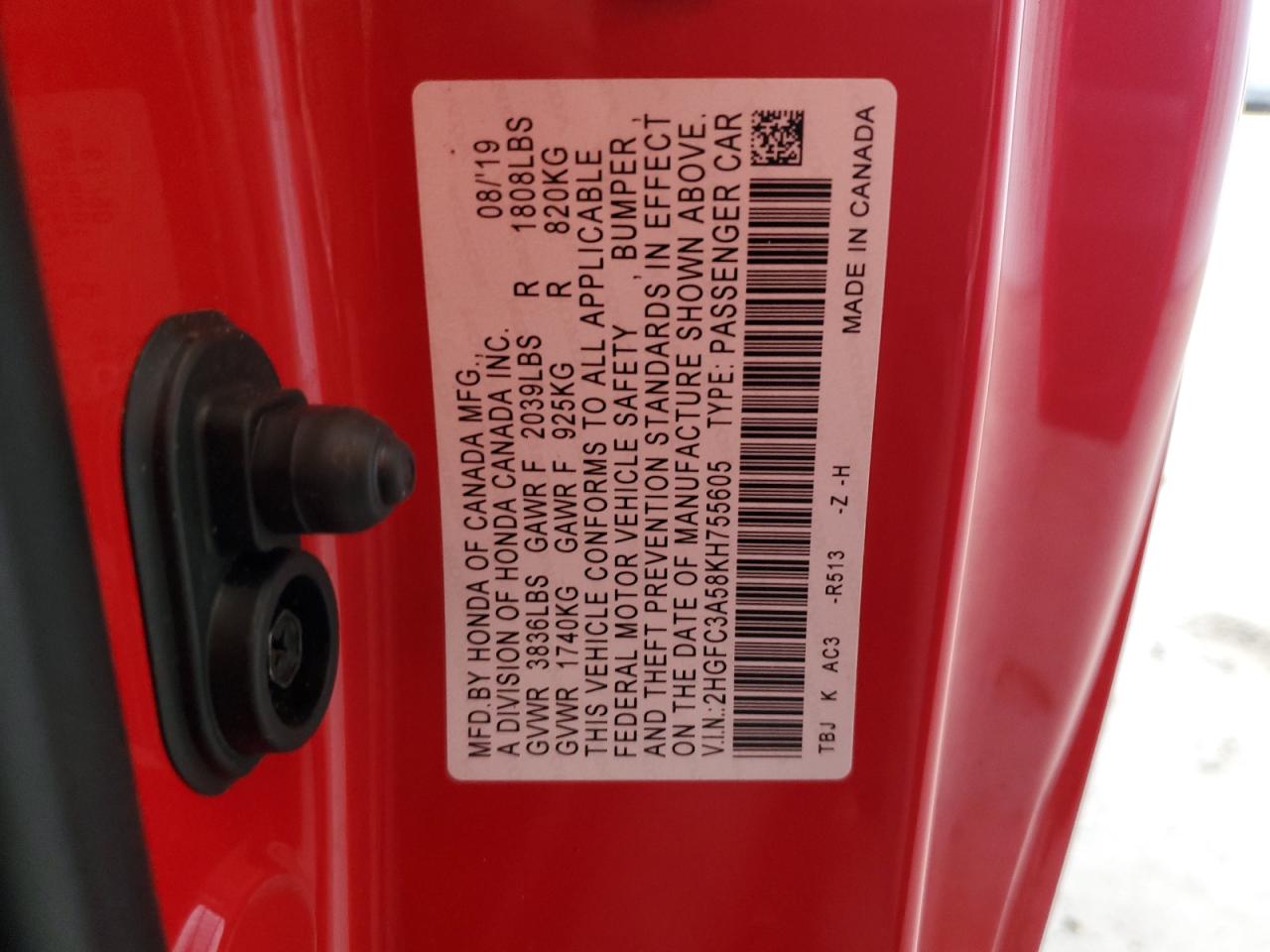 2019 Honda Civic Si VIN: 2HGFC3A58KH755605 Lot: 63973895