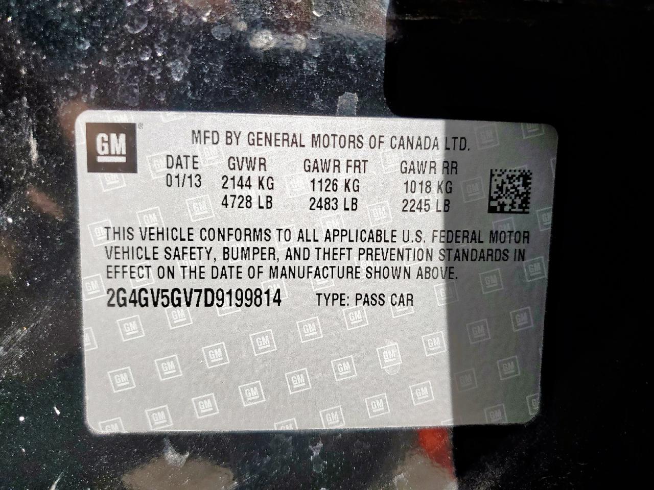 2013 Buick Regal Gs VIN: 2G4GV5GV7D9199814 Lot: 64609005