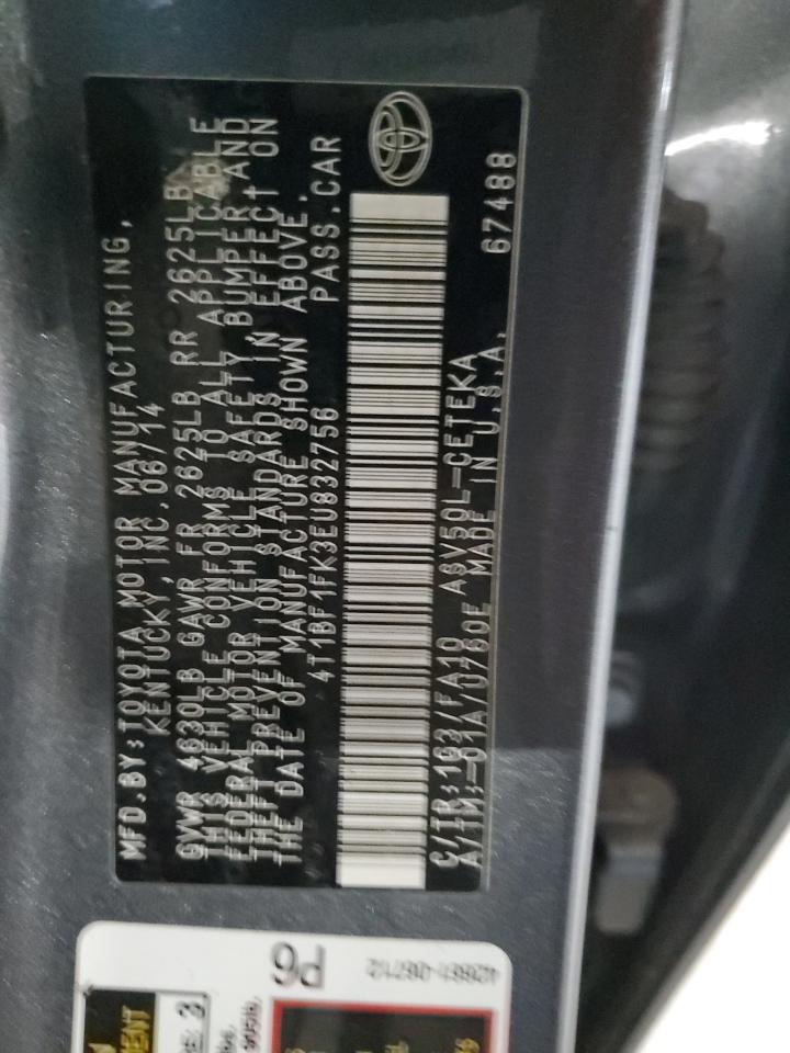 2014 Toyota Camry L VIN: 4T1BF1FK3EU832756 Lot: 66072285