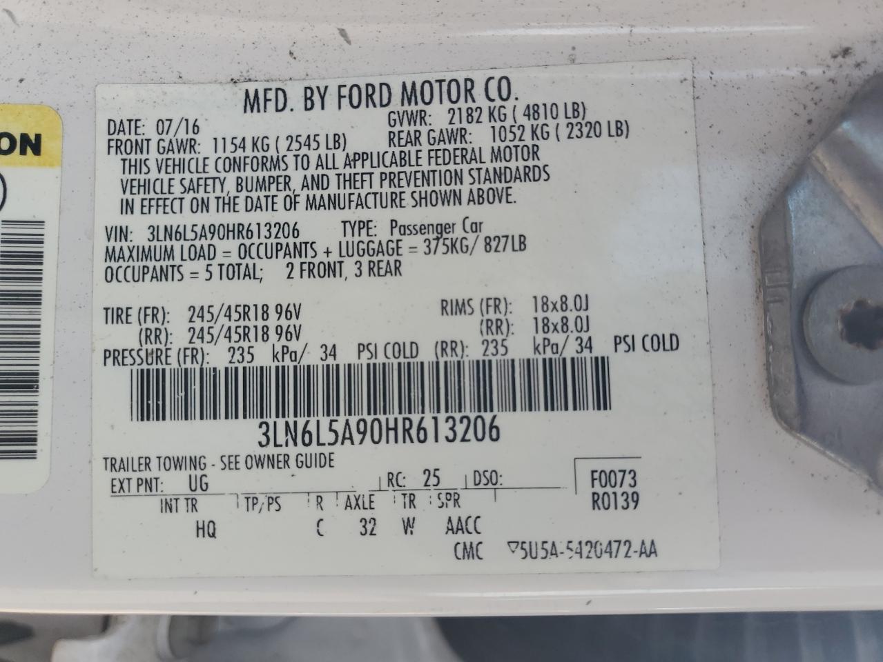 2017 Lincoln Mkz Premiere VIN: 3LN6L5A90HR613206 Lot: 63749395