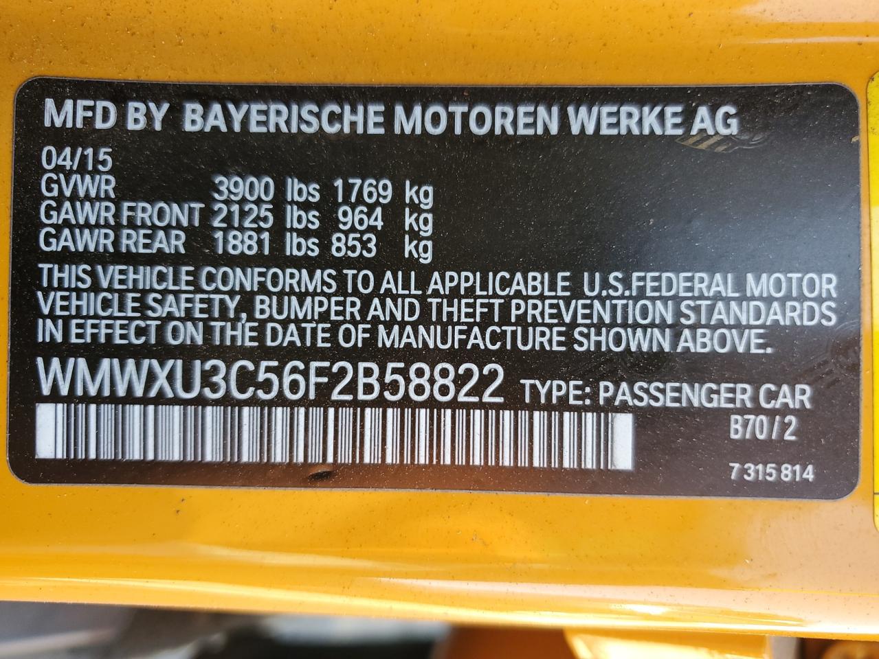 WMWXU3C56F2B58822 2015 Mini Cooper S