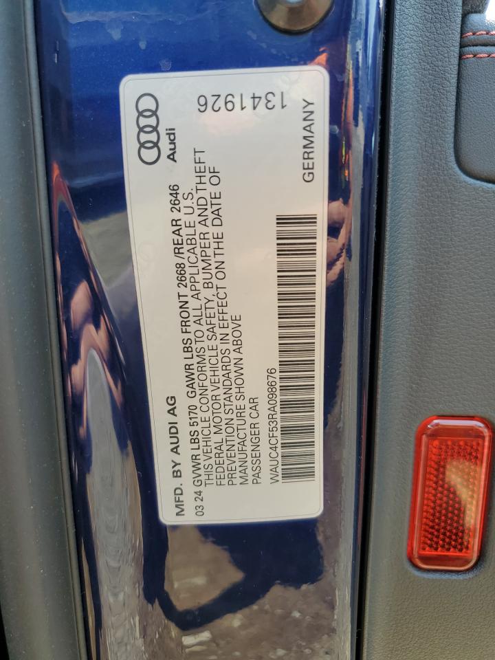 2024 Audi S5 Premium Plus VIN: WAUC4CF53RA098676 Lot: 66310465