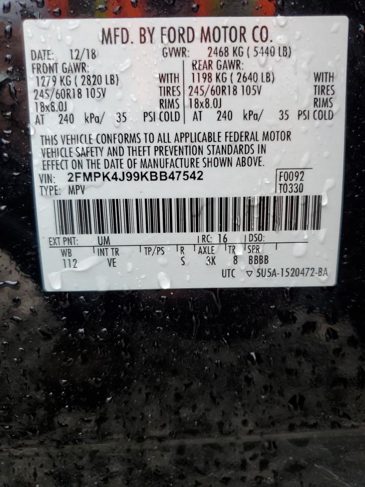 2019 Ford Edge Sel VIN: 2FMPK4J99KBB47542 Lot: 63682005