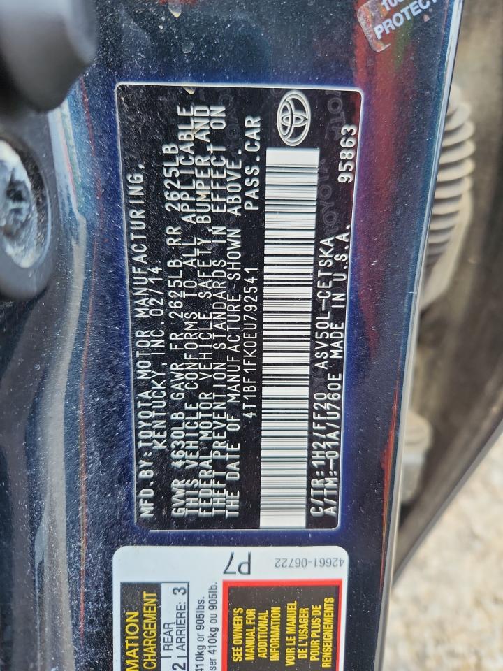 2014 Toyota Camry L VIN: 4T1BF1FK0EU792541 Lot: 64561305
