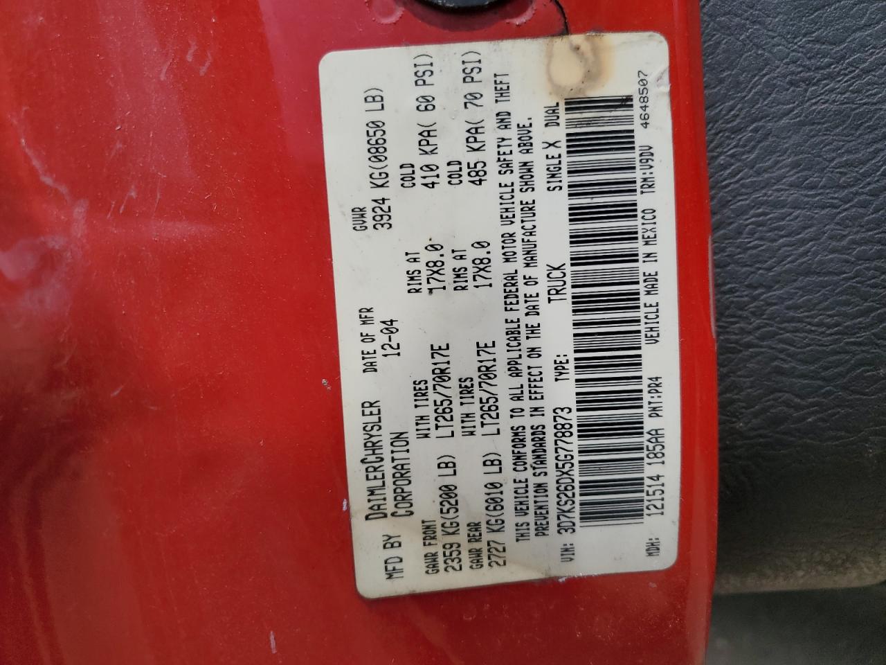 2005 Dodge Ram 2500 St VIN: 3D7KS26DX5G778873 Lot: 64286855