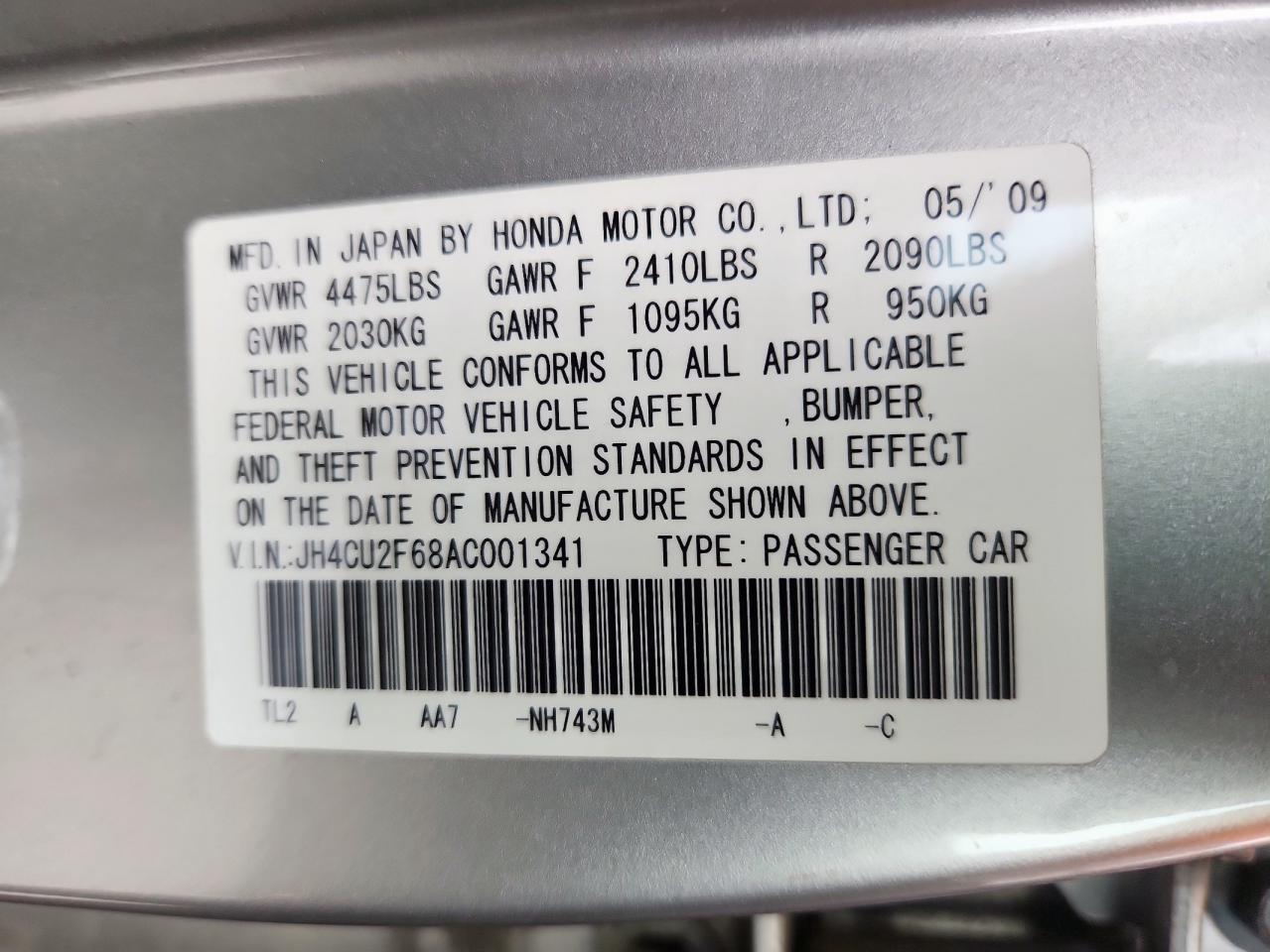 2010 Acura Tsx VIN: JH4CU2F68AC001341 Lot: 63515565