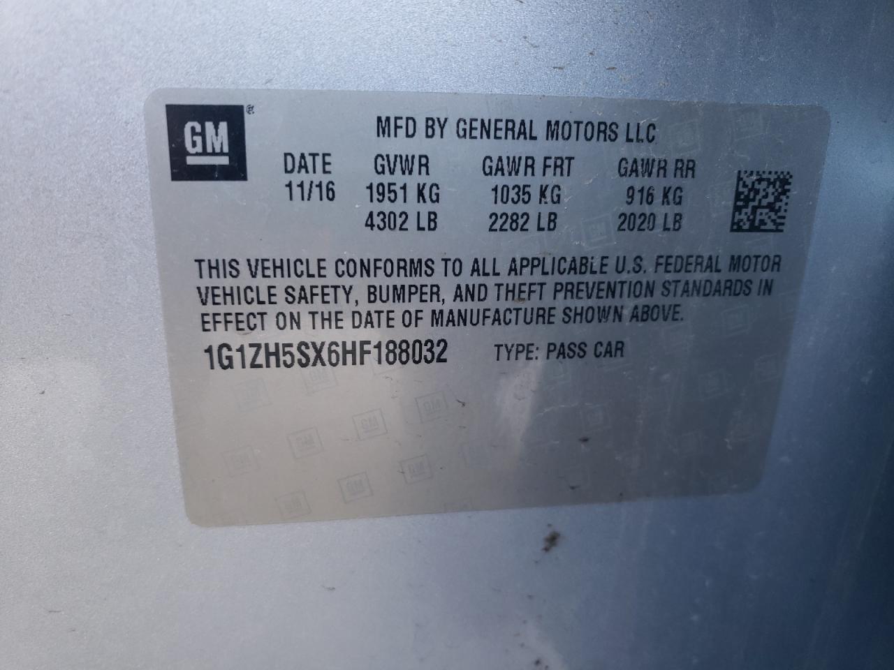 2017 Chevrolet Malibu Premier VIN: 1G1ZH5SX6HF188032 Lot: 63249355
