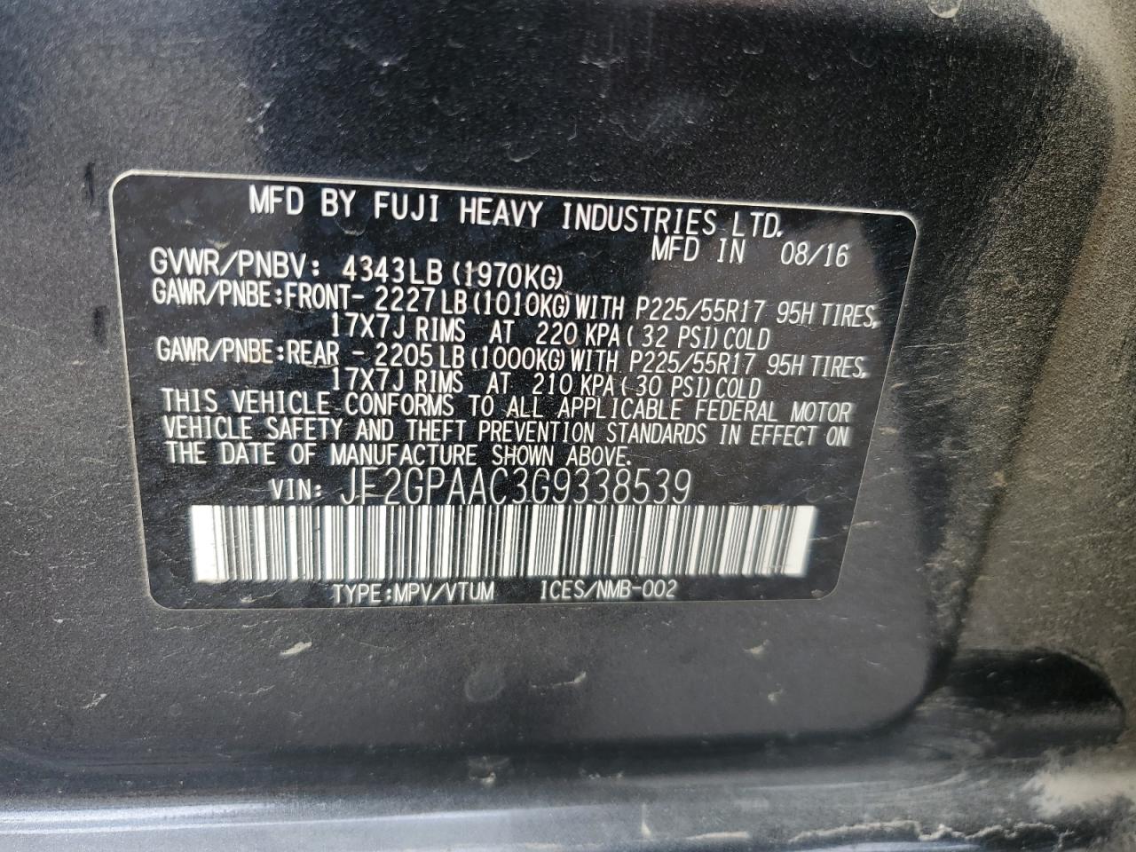 2016 Subaru Crosstrek VIN: JF2GPAAC3G9338539 Lot: 65129565