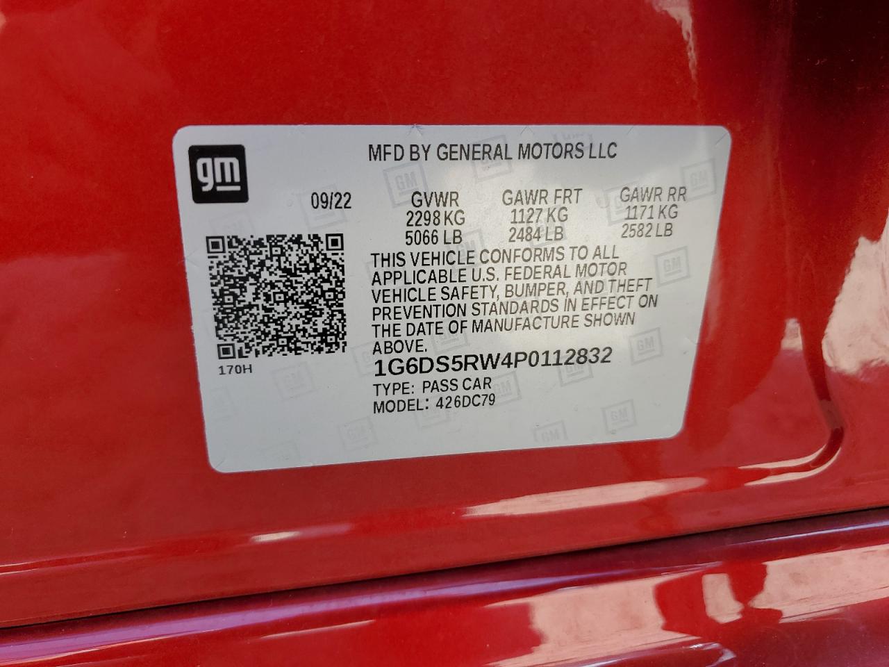 2023 Cadillac Ct5 Premium Luxury VIN: 1G6DS5RW4P0112832 Lot: 63678595
