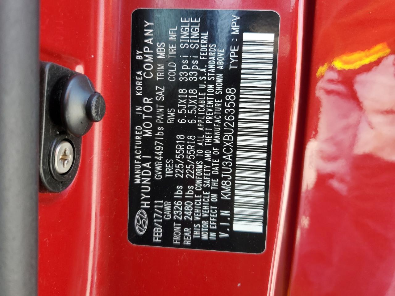 2011 Hyundai Tucson Gls VIN: KM8JU3ACXBU263588 Lot: 63513815