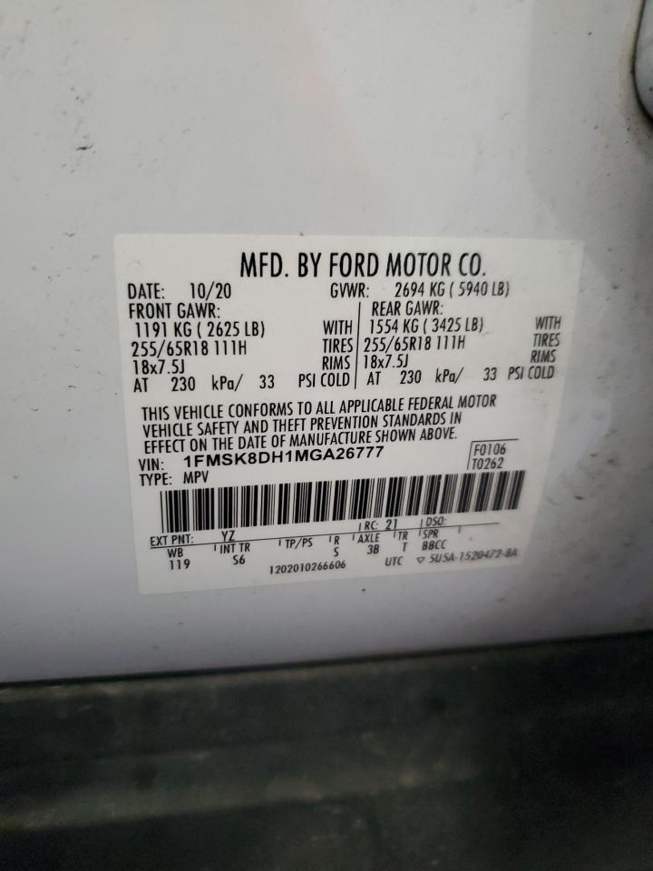 2021 Ford Explorer Xlt VIN: 1FMSK8DH1MGA26777 Lot: 66285945