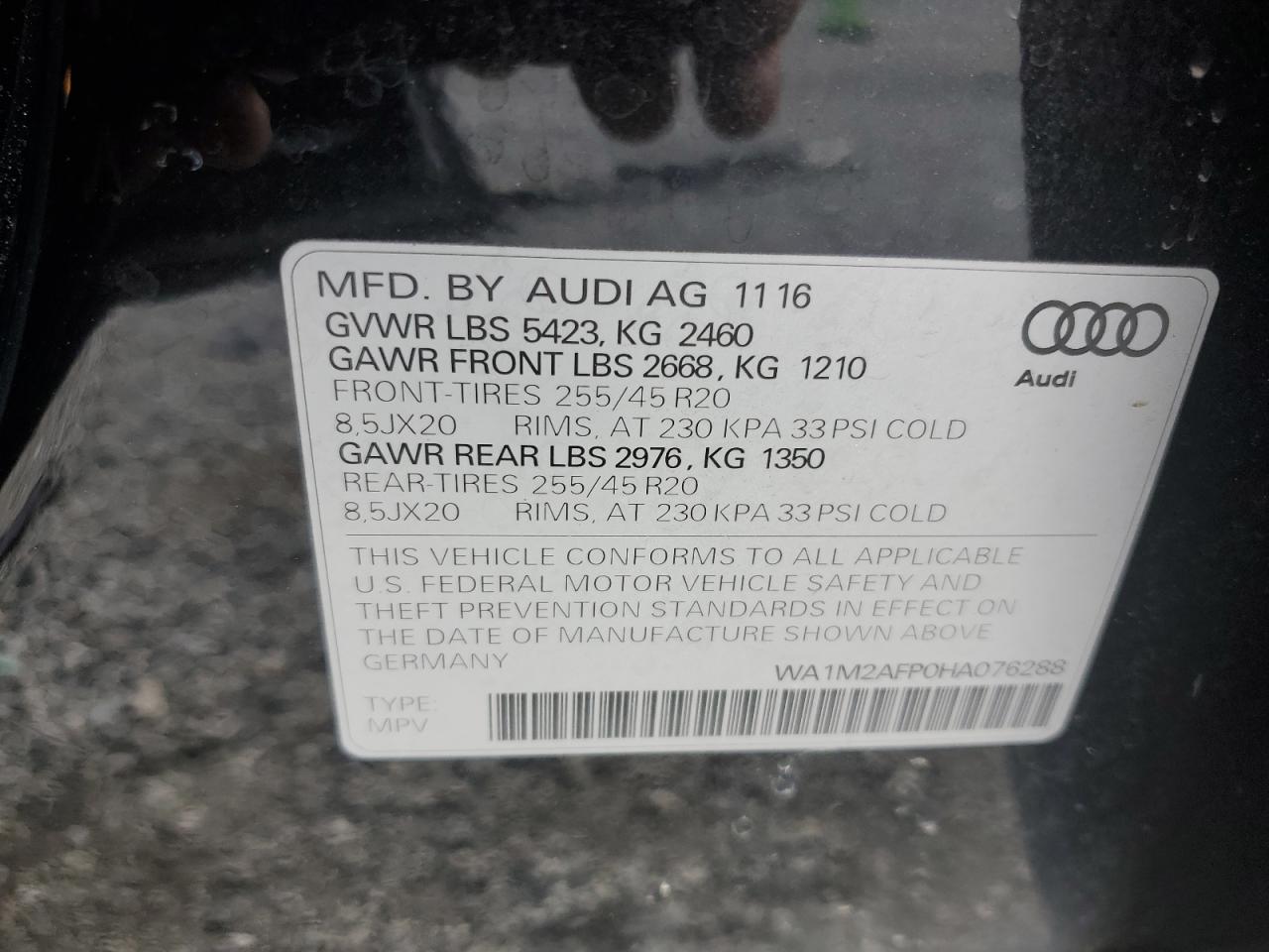2017 Audi Q5 Premium Plus VIN: WA1M2AFP0HA076288 Lot: 64581155