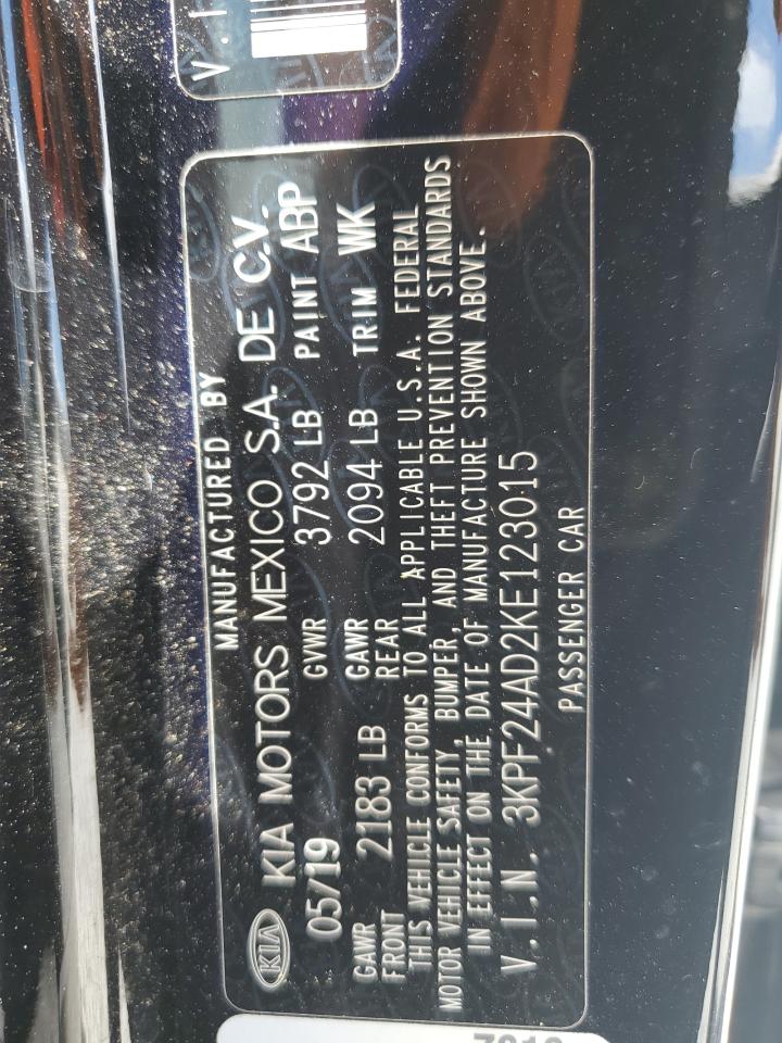 2019 Kia Forte Fe VIN: 3KPF24AD2KE123015 Lot: 65390185