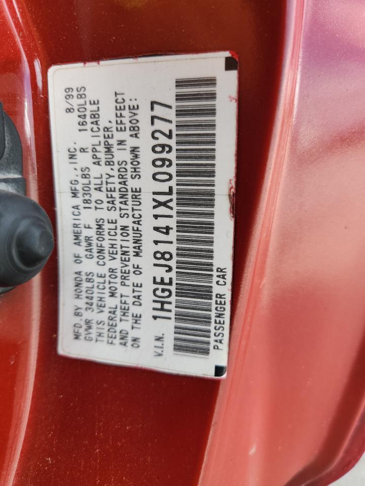 1999 Honda Civic Ex VIN: 1HGEJ8141XL099277 Lot: 64780295