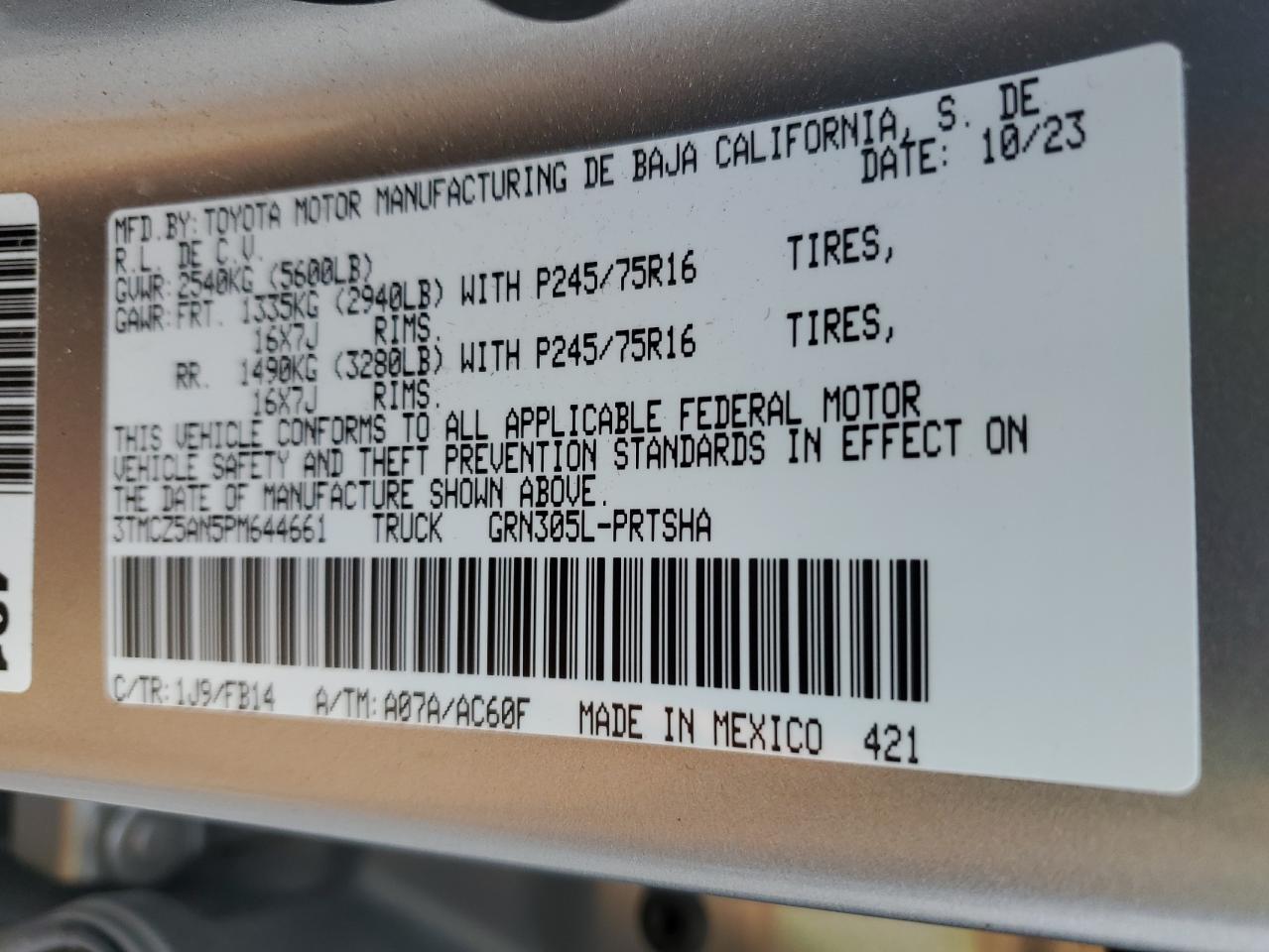 2023 Toyota Tacoma Double Cab VIN: 3TMCZ5AN5PM644661 Lot: 65134205