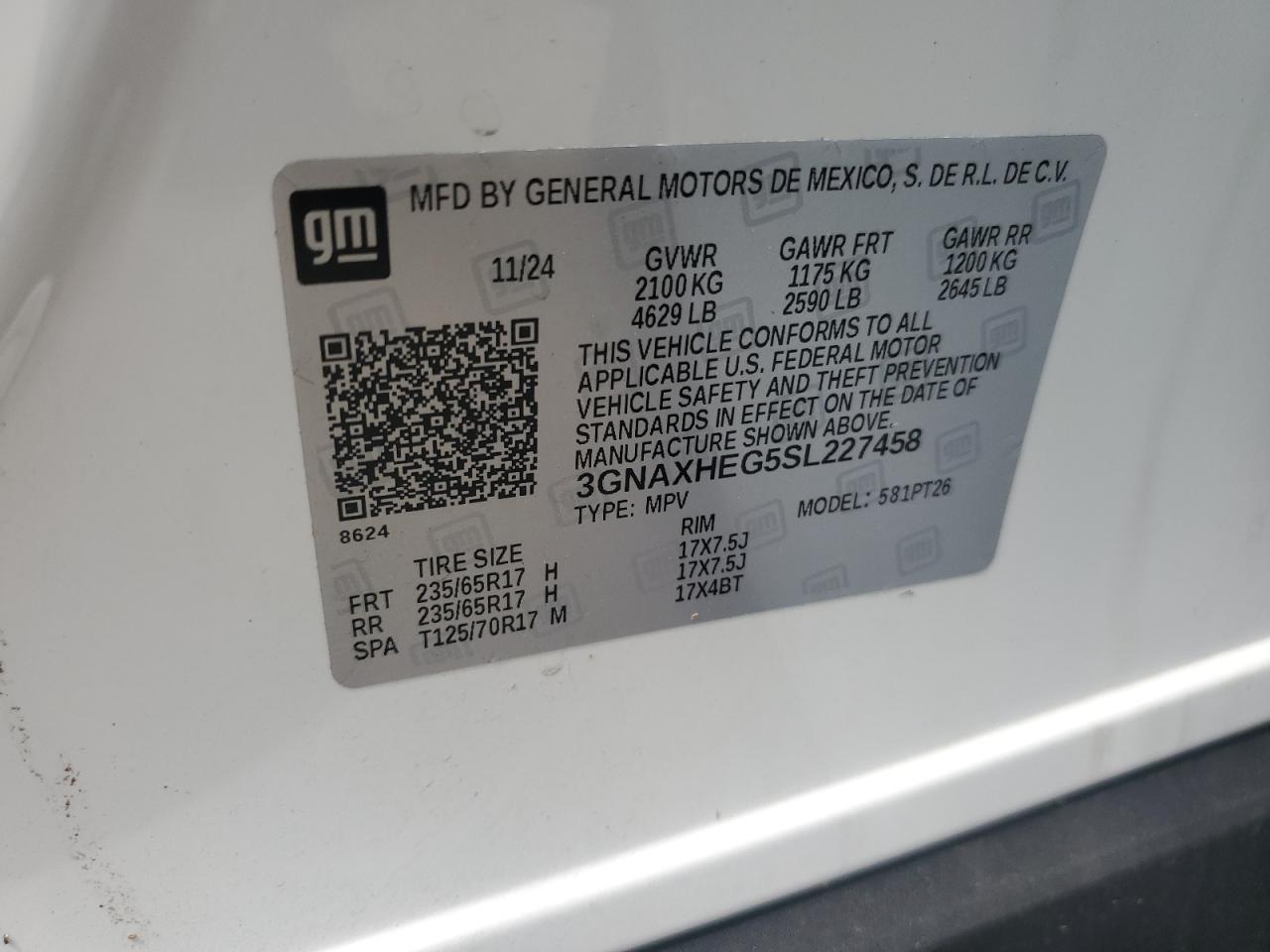 3GNAXHEG5SL227458 CHEVROLET EQUINOX 2025