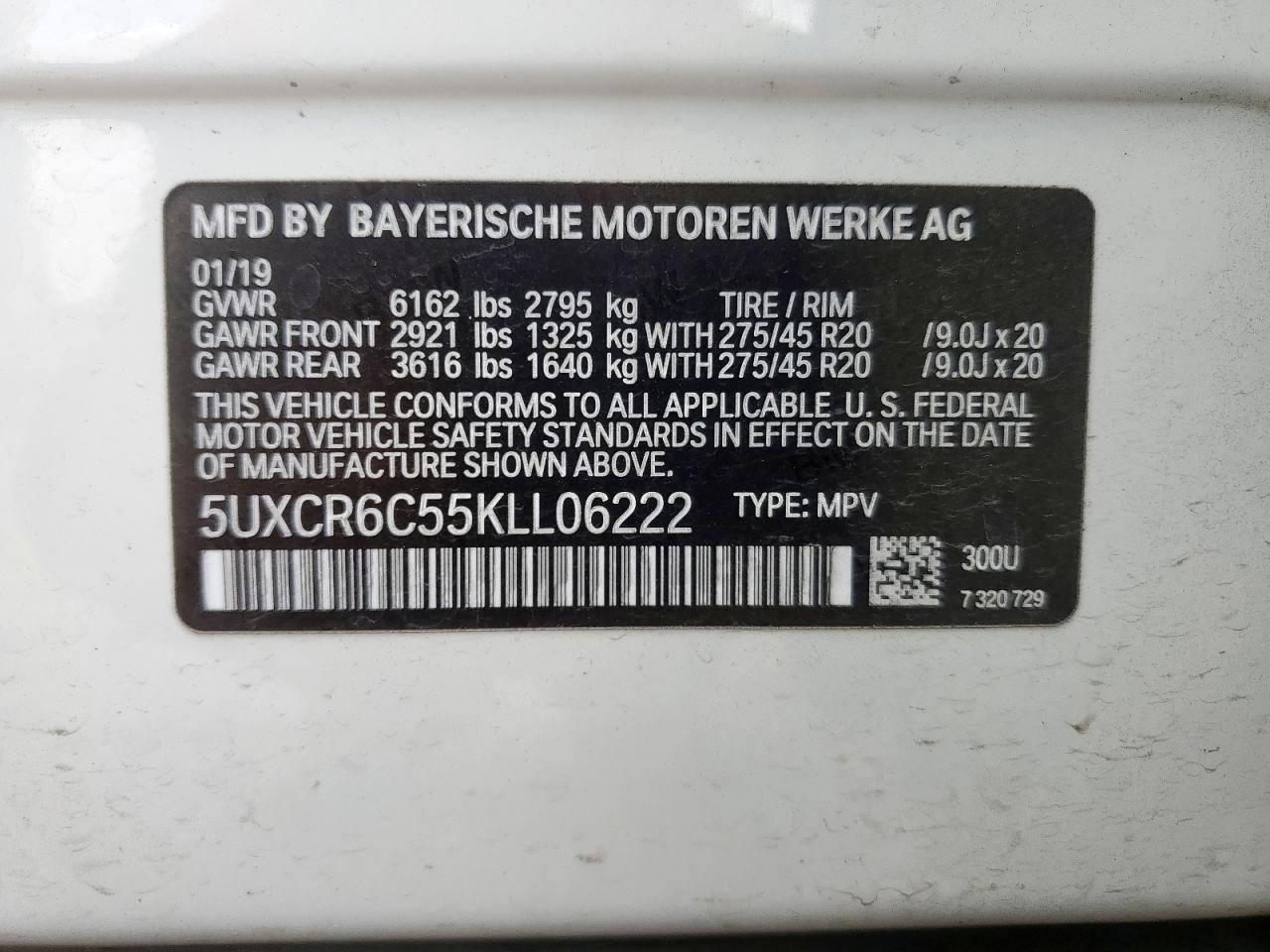 2019 BMW X5 xDrive40I VIN: 5UXCR6C55KLL06222 Lot: 65166095
