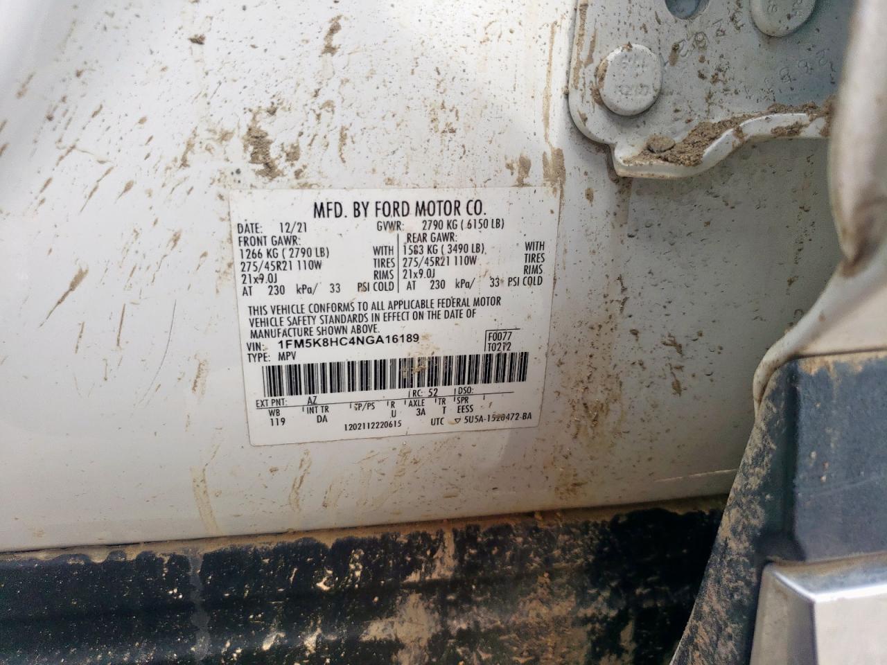 2022 Ford Explorer Platinum VIN: 1FM5K8HC4NGA16189 Lot: 64076745