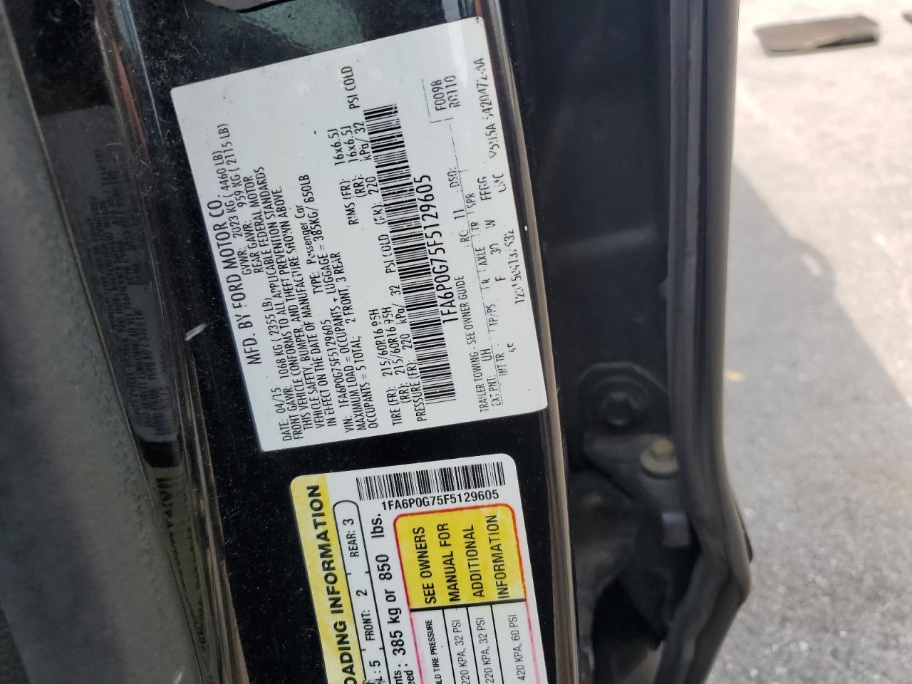 2015 Ford Fusion S VIN: 1FA6P0G75F5129605 Lot: 63273295