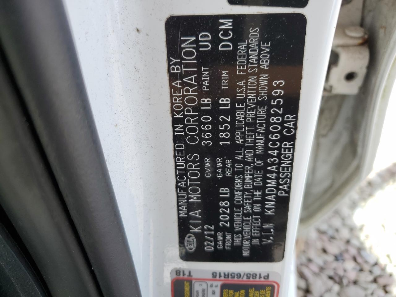 2012 Kia Rio Lx VIN: KNADM4A34C6082593 Lot: 64943715
