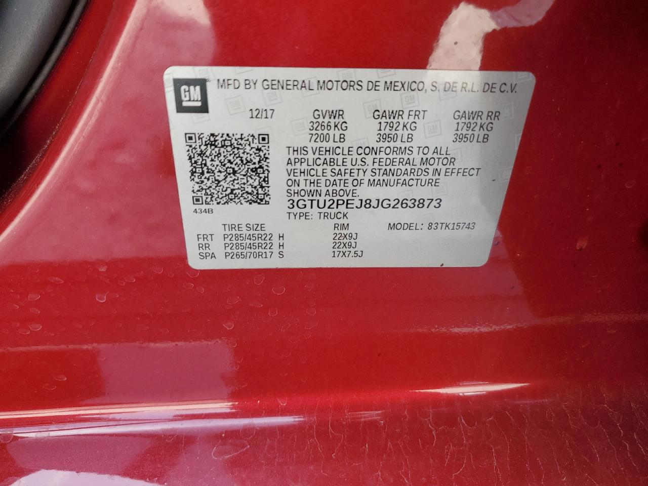 2018 GMC Sierra K1500 Denali VIN: 3GTU2PEJ8JG263873 Lot: 64674565