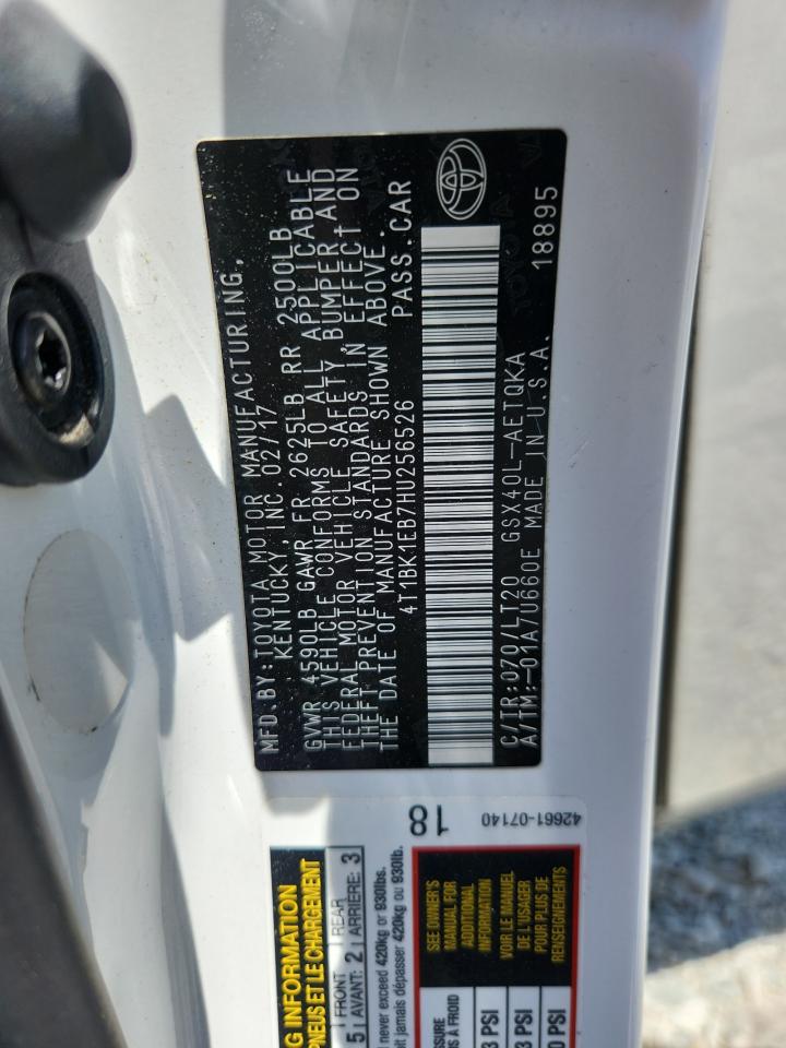 2017 Toyota Avalon Xle VIN: 4T1BK1EB7HU256526 Lot: 62860025