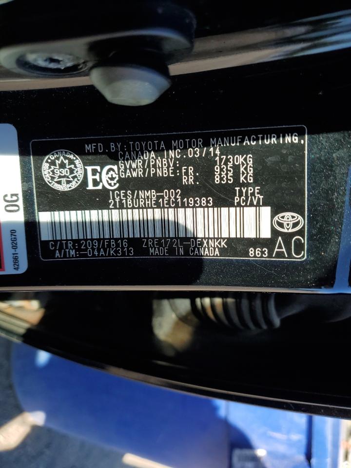 2014 Toyota Corolla L VIN: 2T1BURHE1EC119383 Lot: 65062505