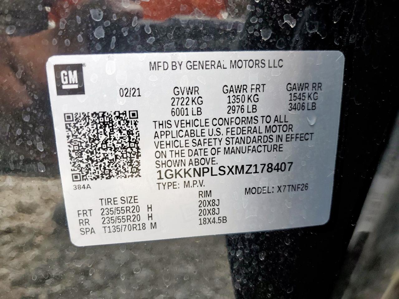2021 GMC Acadia Denali VIN: 1GKKNPLSXMZ178407 Lot: 64597845