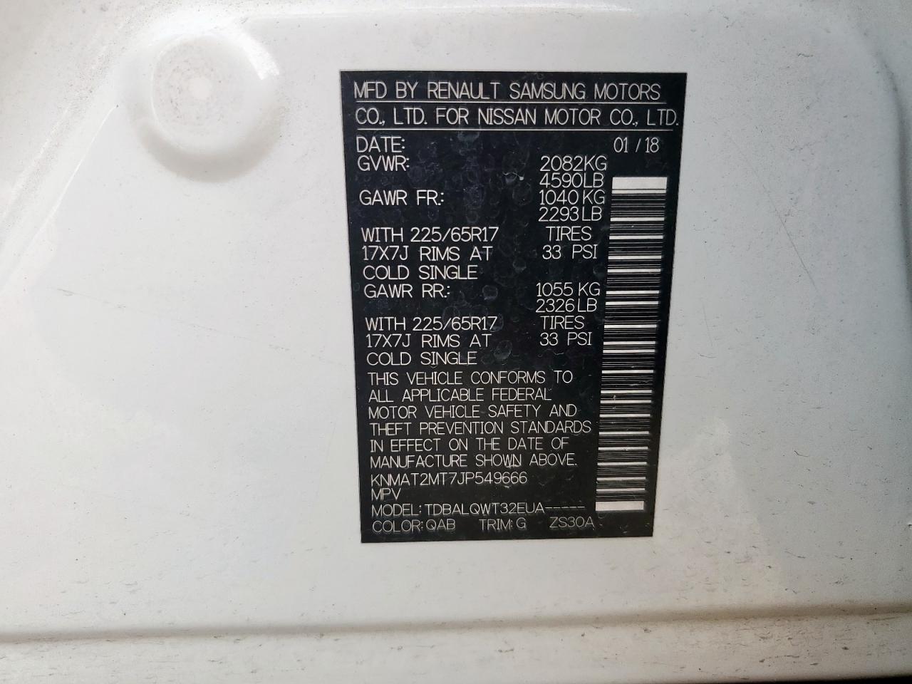 KNMAT2MT7JP549666 NISSAN ROGUE 2018
