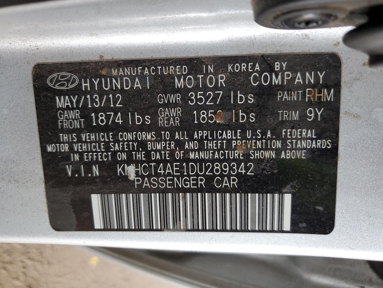 2013 Hyundai Accent Gls VIN: KMHCT4AE1DU289342 Lot: 65424365