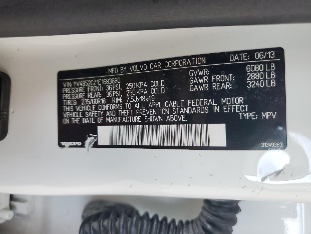 2014 Volvo Xc90 3.2 VIN: YV4952CZ1E1683680 Lot: 64147175