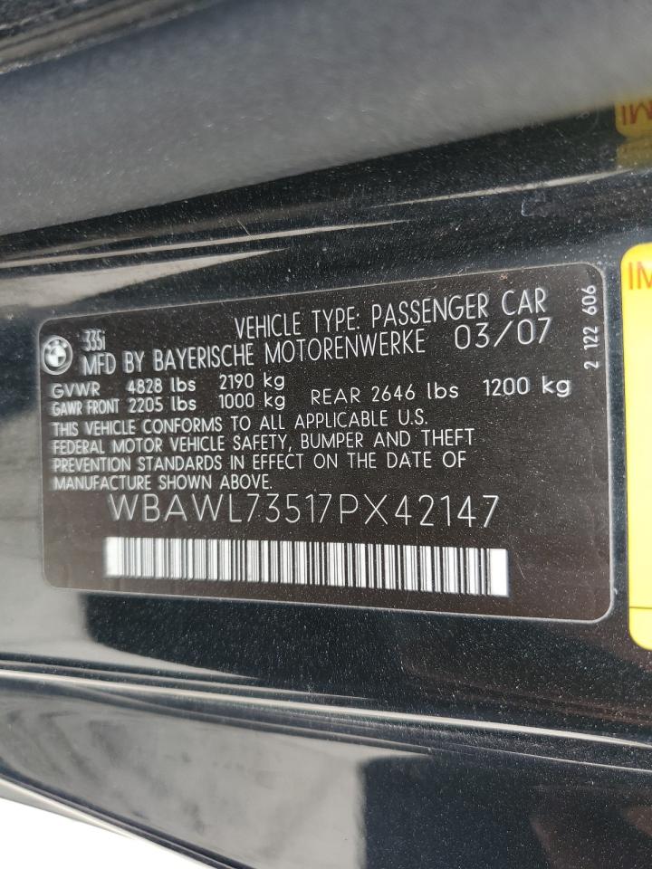 2007 BMW 335 I VIN: WBAWL73517PX42147 Lot: 64779775
