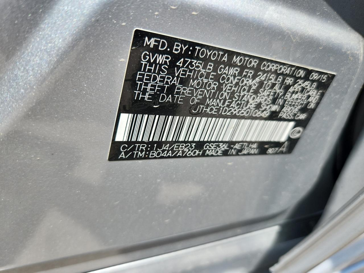 2016 Lexus Is 350 VIN: JTHCE1D29G5010649 Lot: 63797685