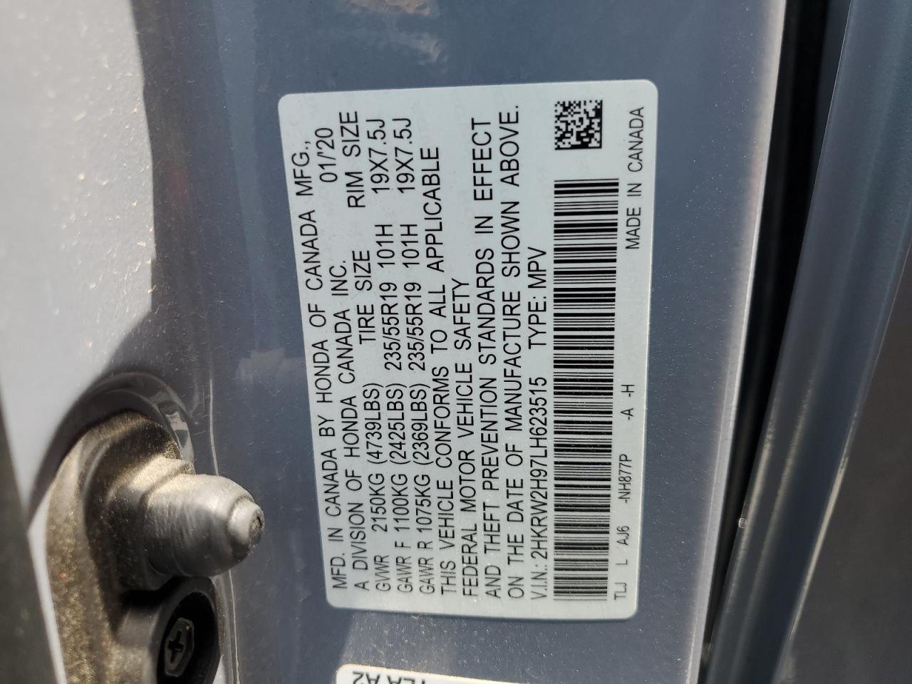 2020 Honda Cr-V Touring VIN: 2HKRW2H97LH623515 Lot: 64685555