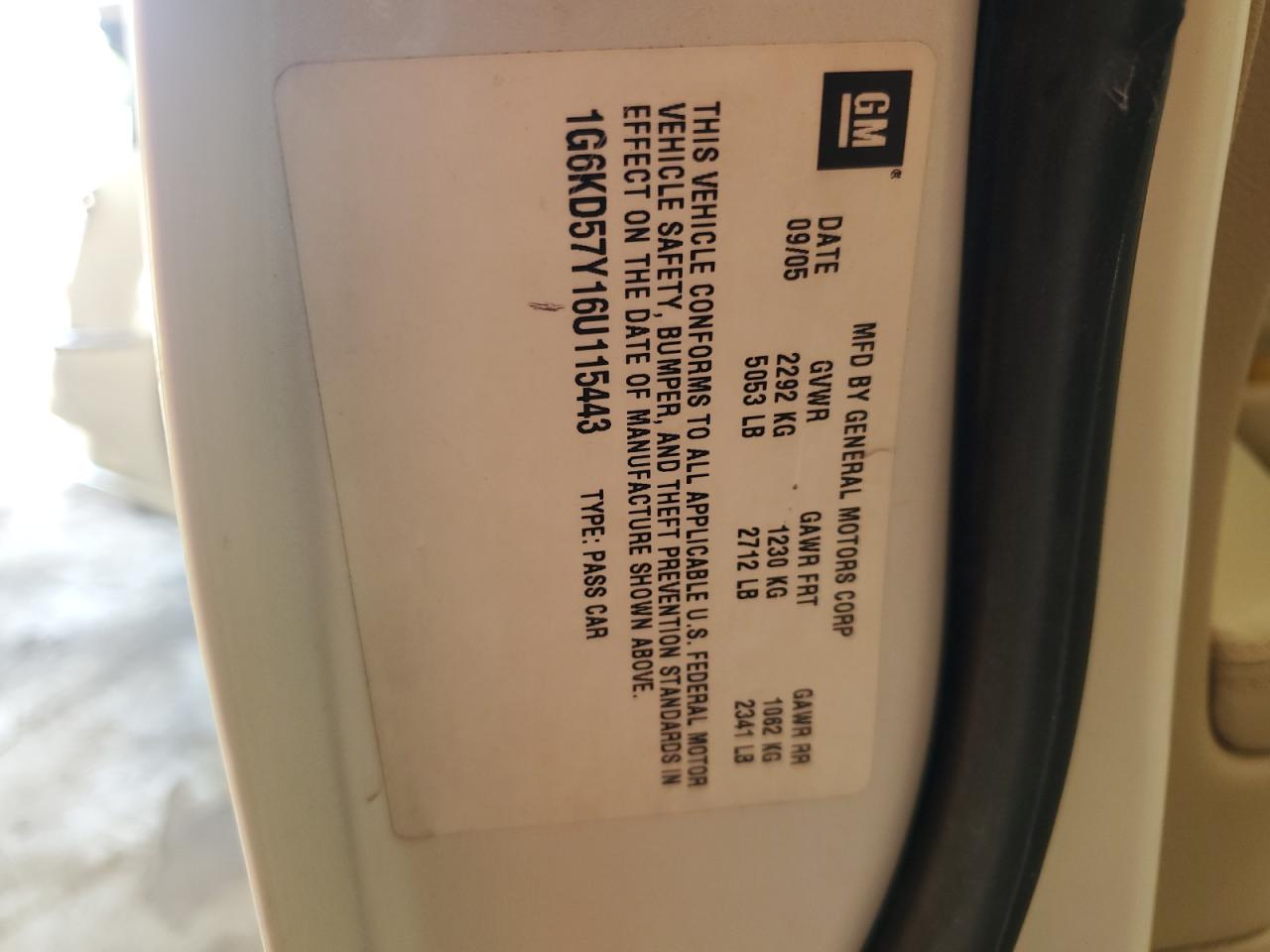 1g6kd57y16u115443 1G6KD57Y16U115443 2006 Cadillac Dts