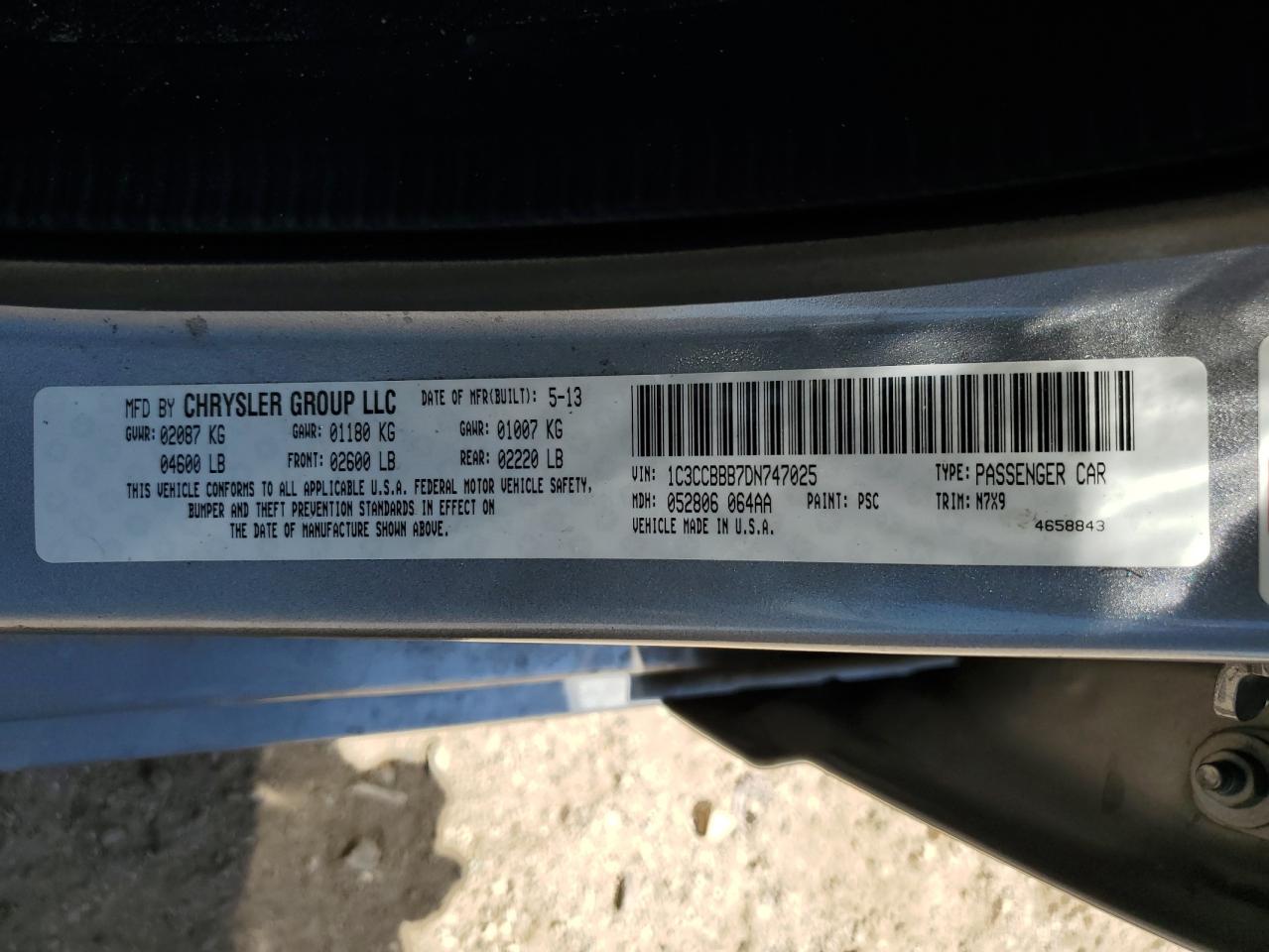 2013 Chrysler 200 Touring VIN: 1C3CCBBB7DN747025 Lot: 63578935