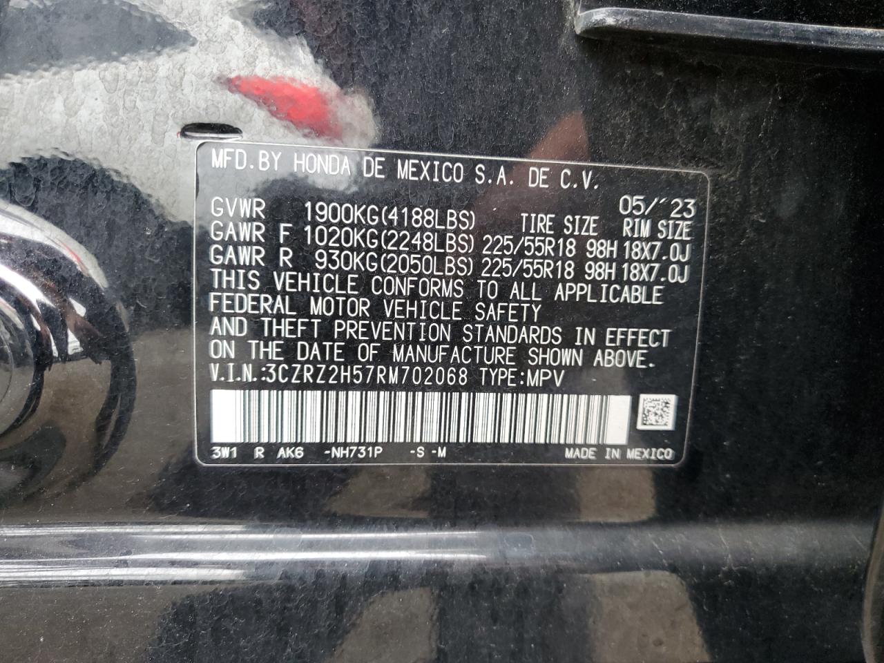 2024 Honda Hr-V Sport VIN: 3CZRZ2H57RM702068 Lot: 64727435