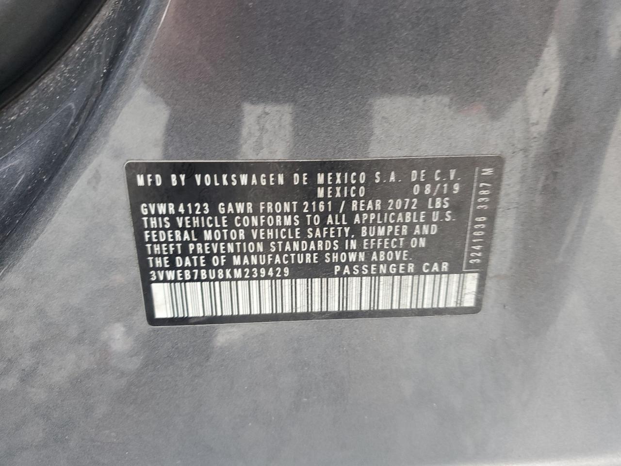2019 Volkswagen Jetta Sel VIN: 3VWEB7BU8KM239429 Lot: 64485015