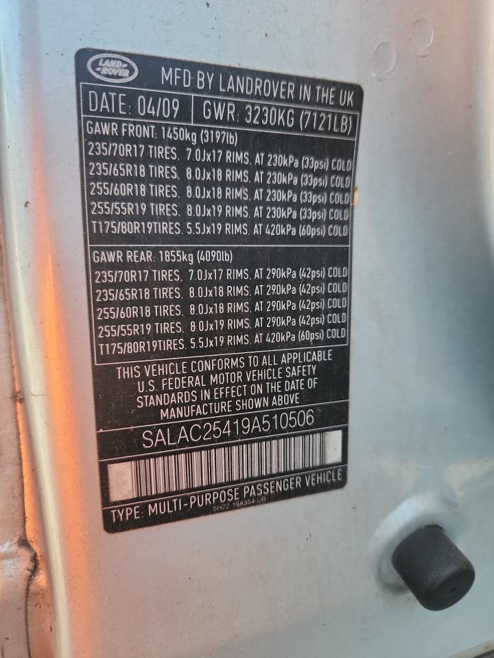 2009 Land Rover Lr3 S VIN: SALAC25419A510506 Lot: 64475565