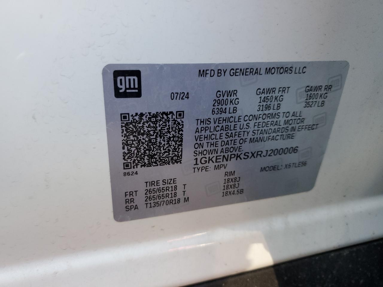 2024 GMC Acadia At4 VIN: 1GKENPKSXRJ200006 Lot: 64800055