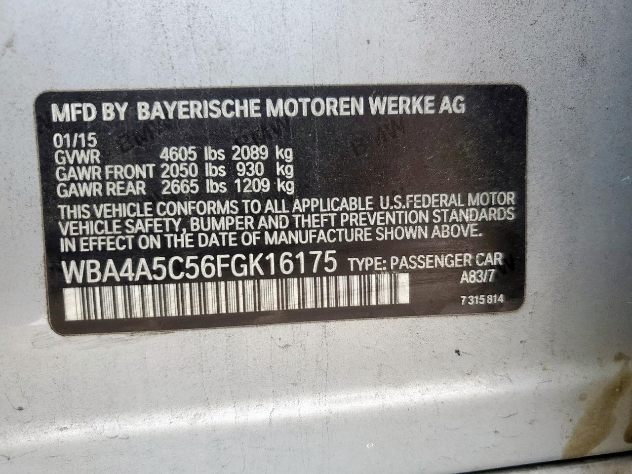 2015 BMW 428 I Gran Coupe VIN: WBA4A5C56FGK16175 Lot: 64628295