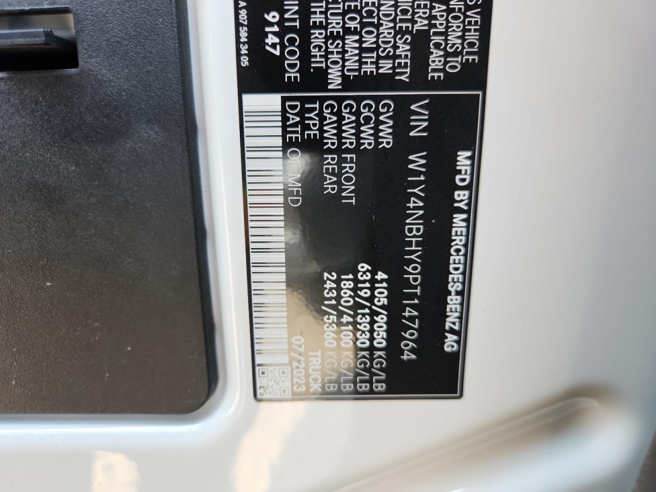 2023 Mercedes-Benz Sprinter 2500 VIN: W1Y4NBHY9PT147964 Lot: 66294165