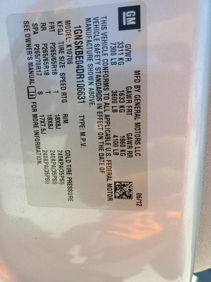 2013 Chevrolet Tahoe K1500 Lt VIN: 1GNSKBE04DR106631 Lot: 65471445