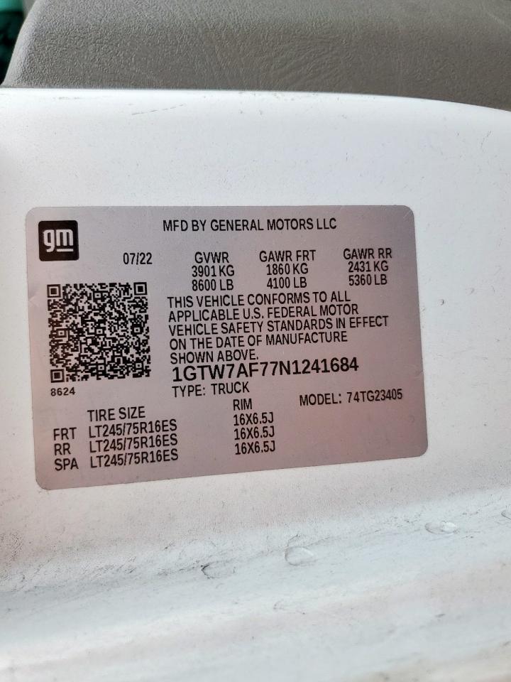 2022 GMC Savana G2500 VIN: 1GTW7AF77N1241684 Lot: 65202305