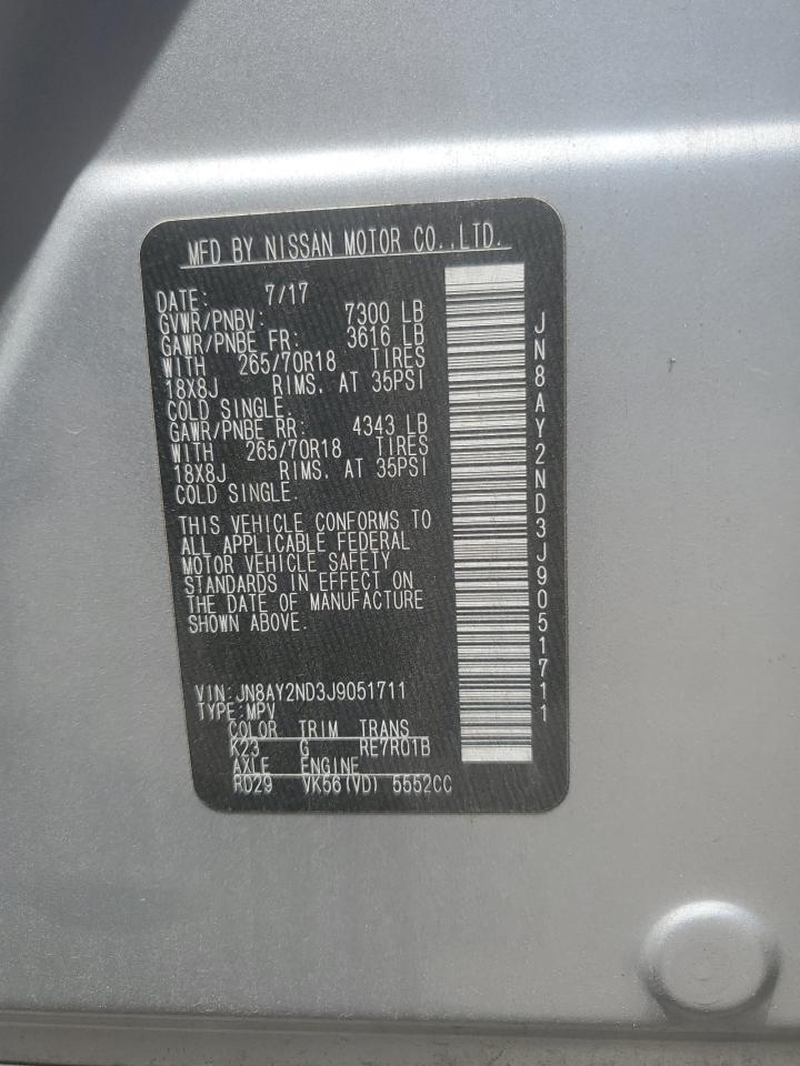 2018 Nissan Armada Sv VIN: JN8AY2ND3J9051711 Lot: 66564975