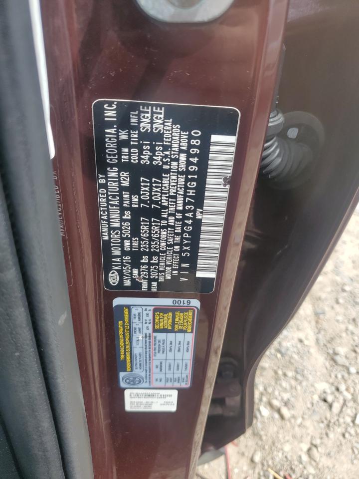 2017 Kia Sorento Lx VIN: 5XYPG4A37HG194980 Lot: 65183185