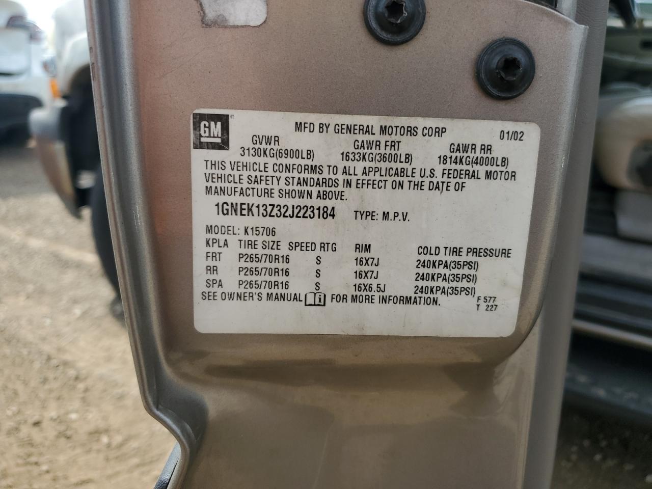 2002 Chevrolet Tahoe K1500 VIN: 1GNEK13Z32J223184 Lot: 65467445